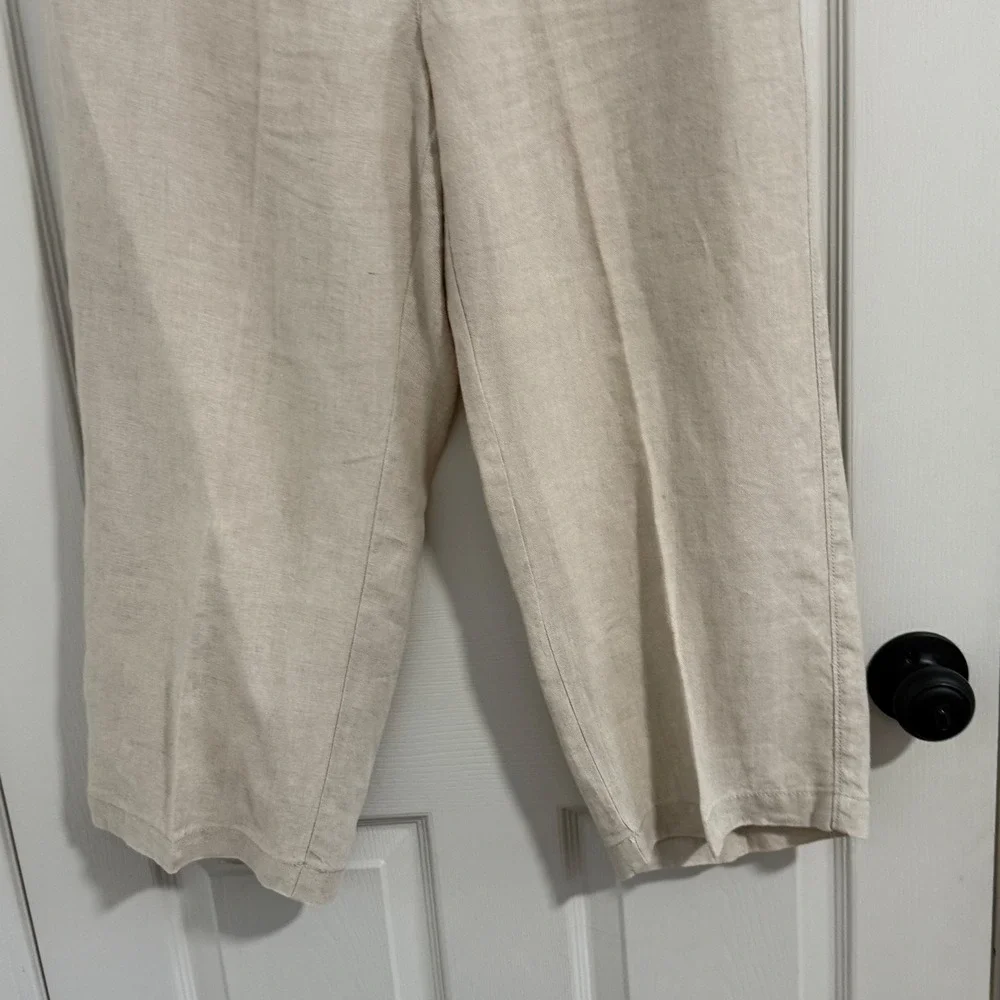 LL Bean‎ 100% Linen Pants Womens 12 Beige Classic Fit Straight Crop Quiet Luxury